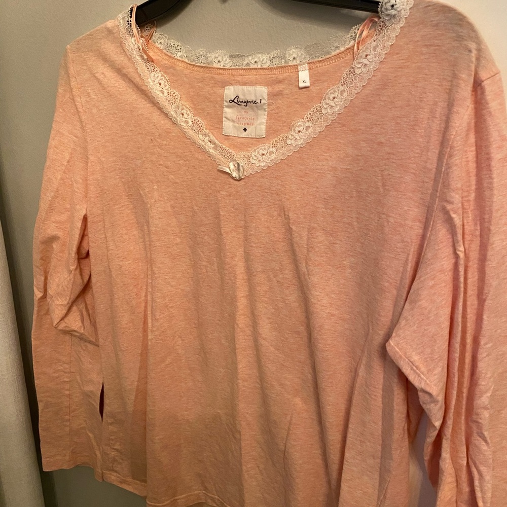 Peach Lace Trim Women's Pajama Top